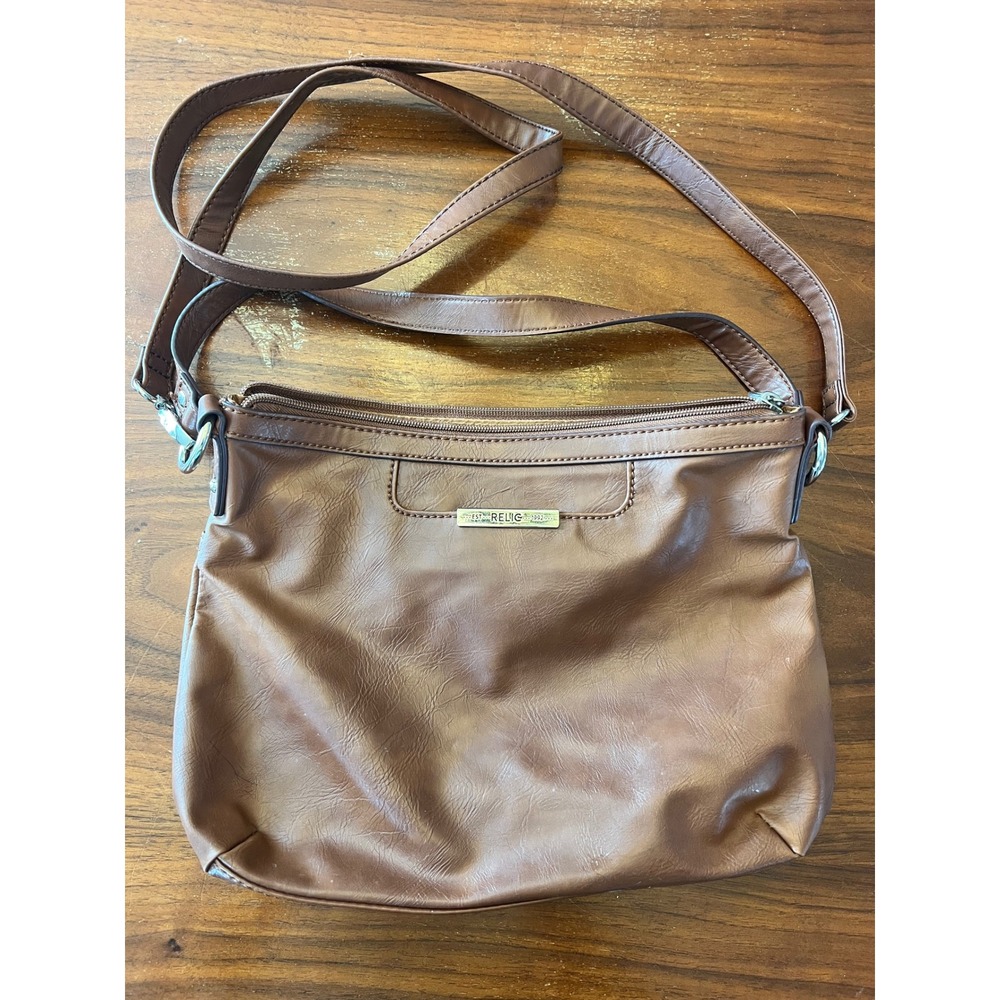 Relic by Fossil Brown Faux Leather Crossbody Bag Adjustable Strap Purse